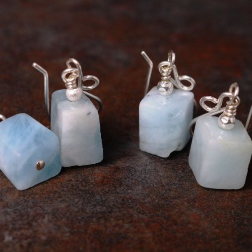 Handmade sterling silver wire wrapped Aquamarine Earring collection.